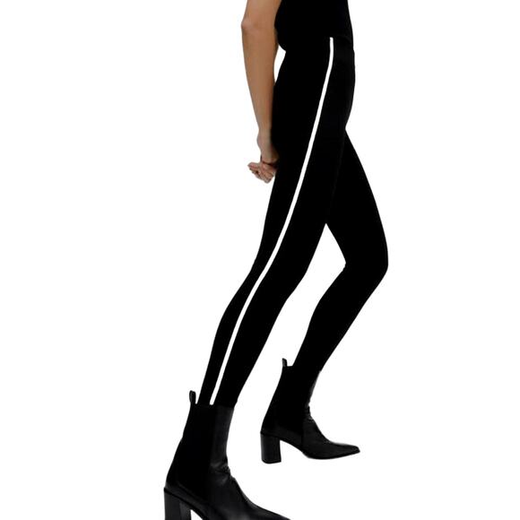 ZARA High Rise Side Appliqués Rhinestone Stripes Cropped Trouser Pants M Black - Picture 6 of 15